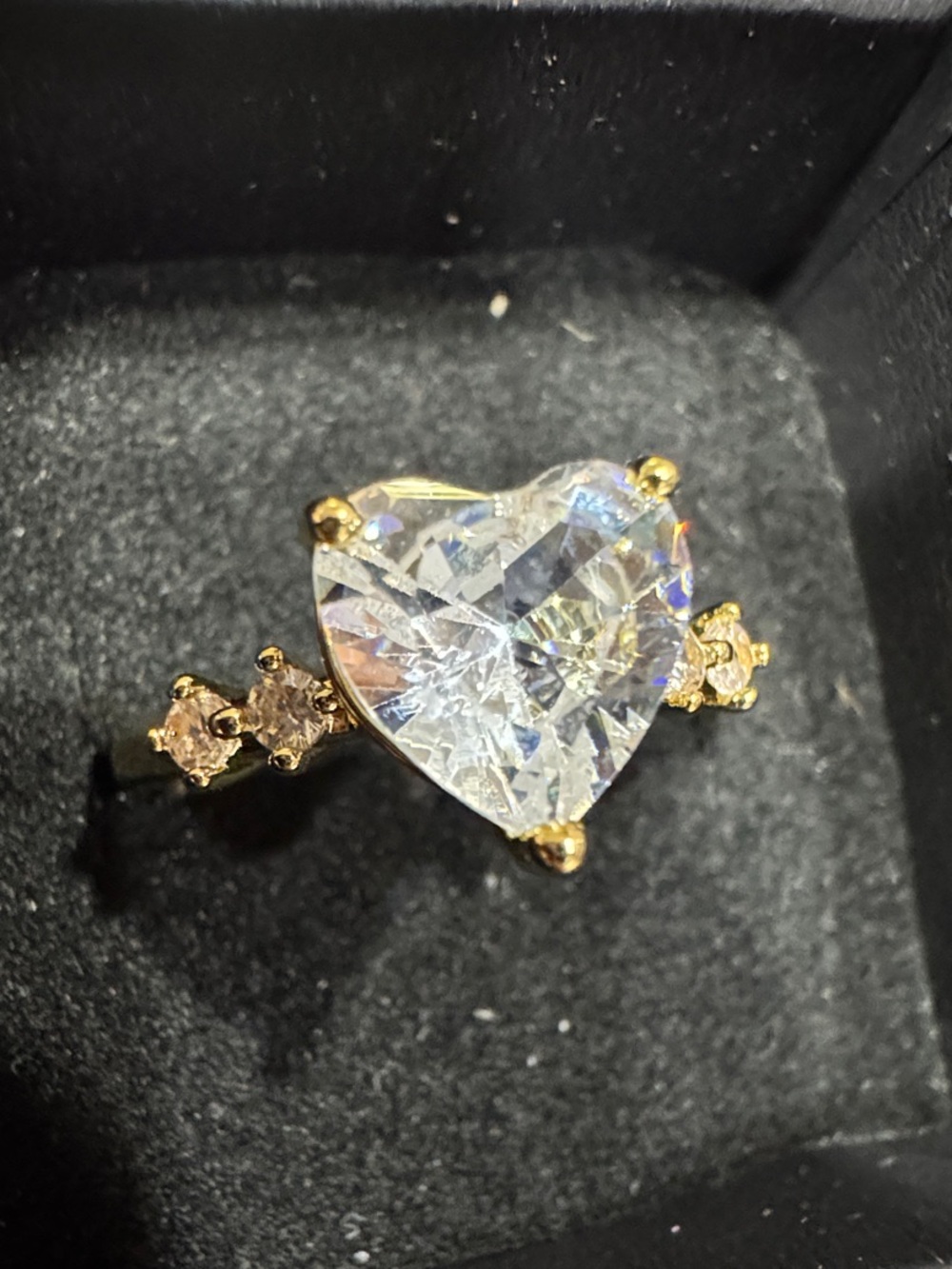 Gold Heart CZ Ring with Clear Heart Stone